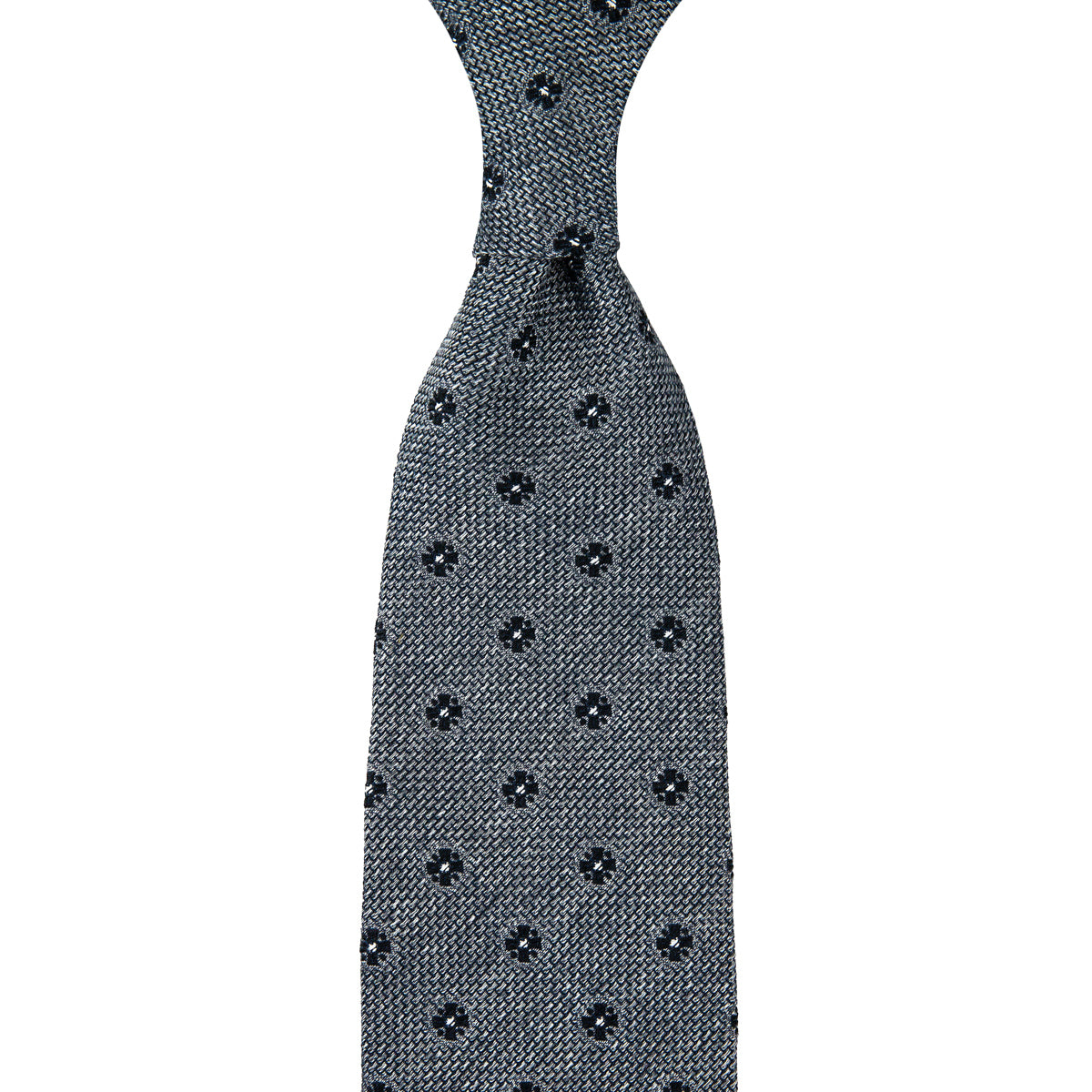 Floral Fina Grenadine Silk Tie - Grey Mottled - Hand-Rolled