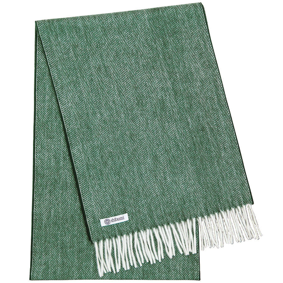 Cashmere Herringbone Scarf - Dark Olive