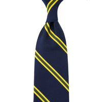 Japanese Repp Stripe Silk Tie - Navy - Hand-Rolled