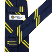Japanese Repp Stripe Silk Tie - Navy - Hand-Rolled