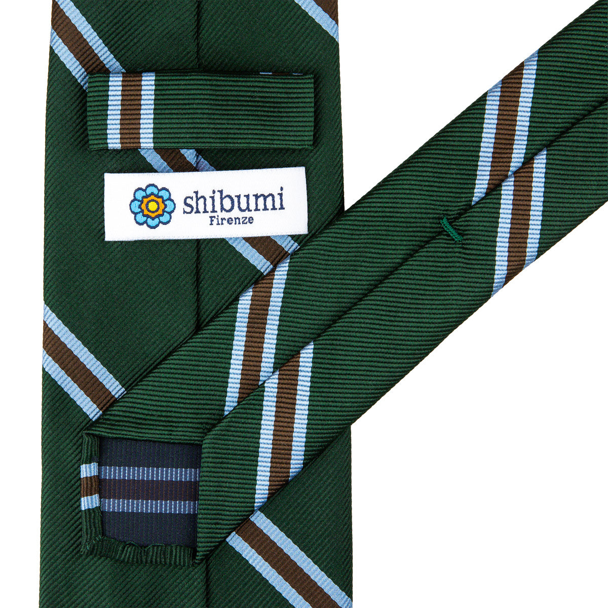 Japanese Repp Stripe Silk Tie - Forest - Hand-Rolled