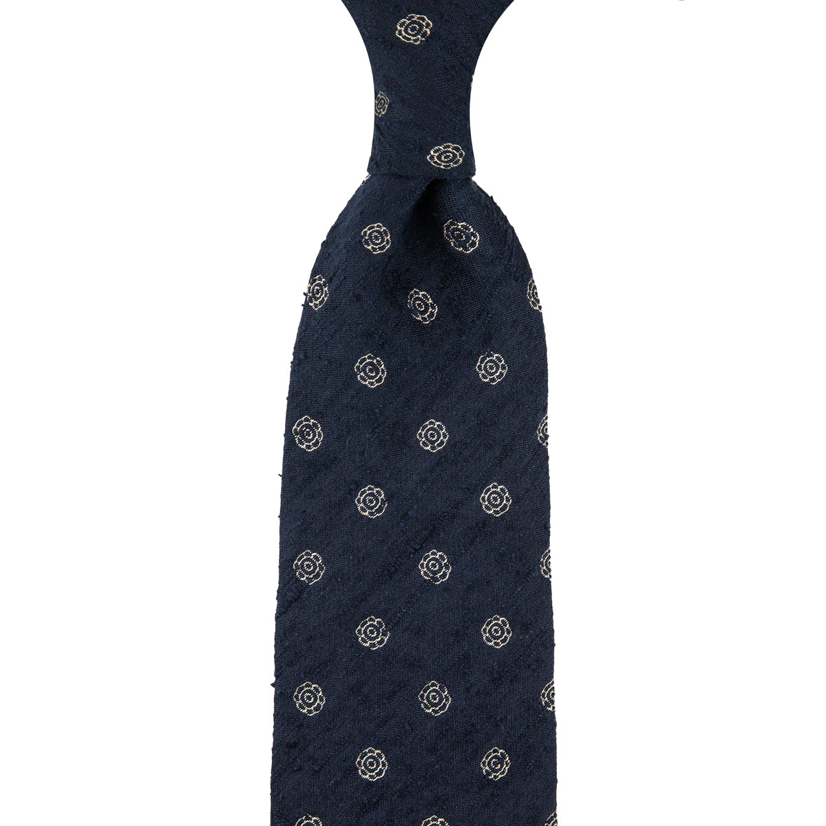 Shibumi-Flower Shantung Silk Tie - Navy - Hand-Rolled