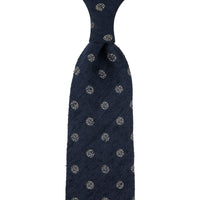 Shibumi-Flower Shantung Silk Tie - Navy - Hand-Rolled