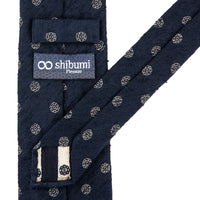 Shibumi-Flower Shantung Silk Tie - Navy - Hand-Rolled