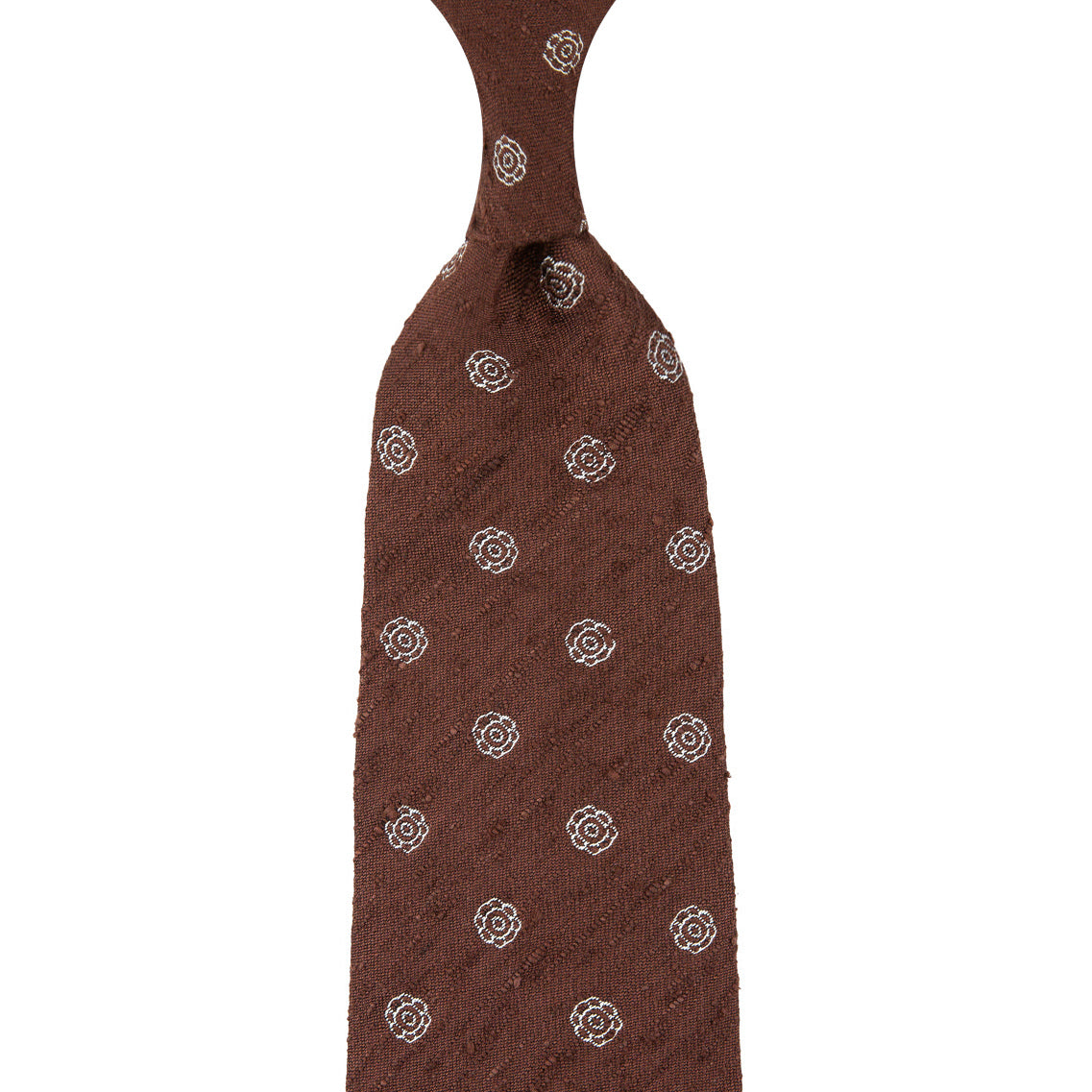 Shibumi-Flower Shantung Silk Tie - Beech Brown - Hand-Rolled