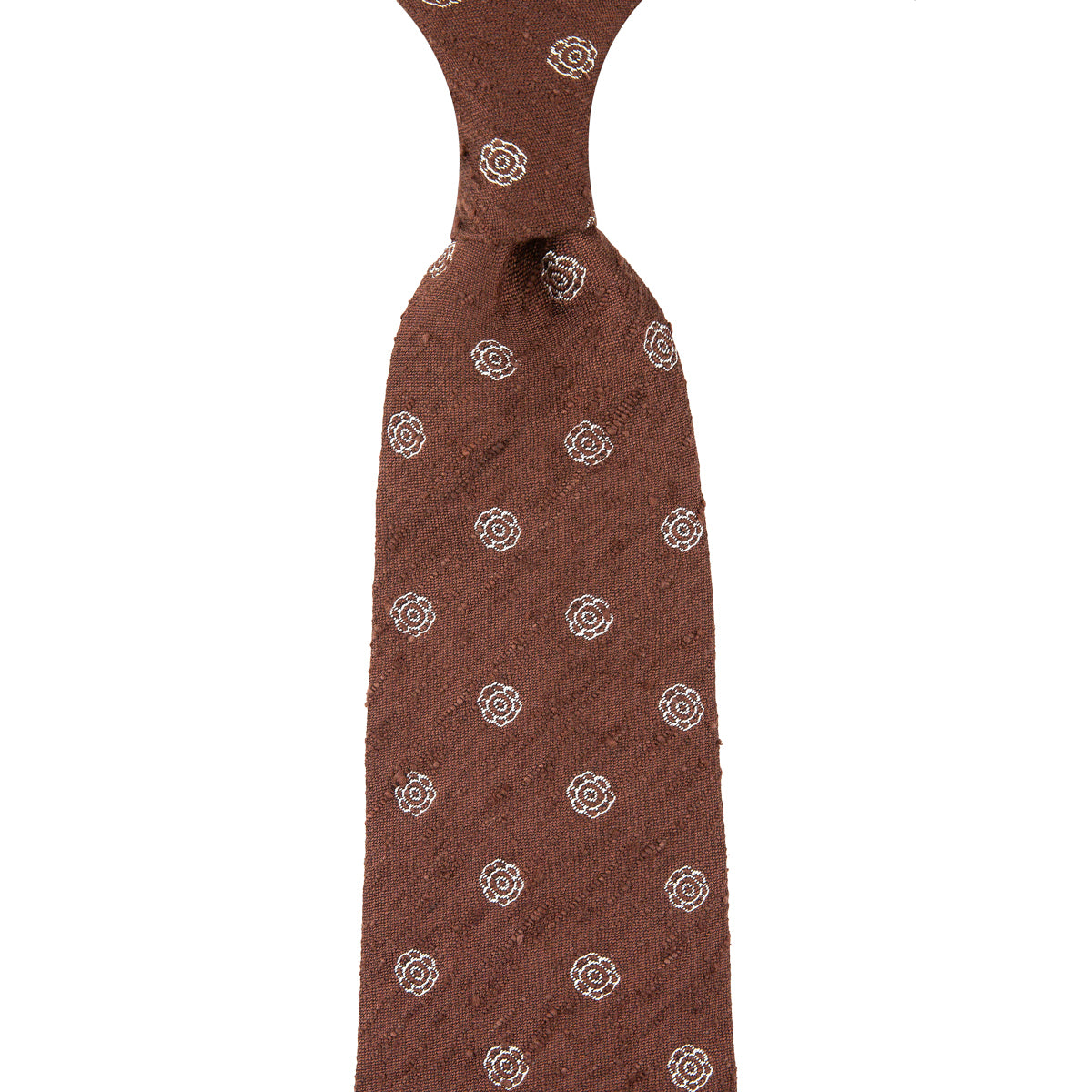 Shibumi-Flower Shantung Silk Tie - Beech Brown - Hand-Rolled
