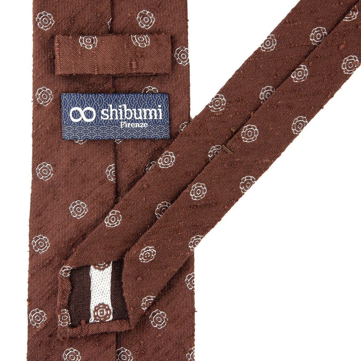 Shibumi-Flower Shantung Silk Tie - Beech Brown - Hand-Rolled
