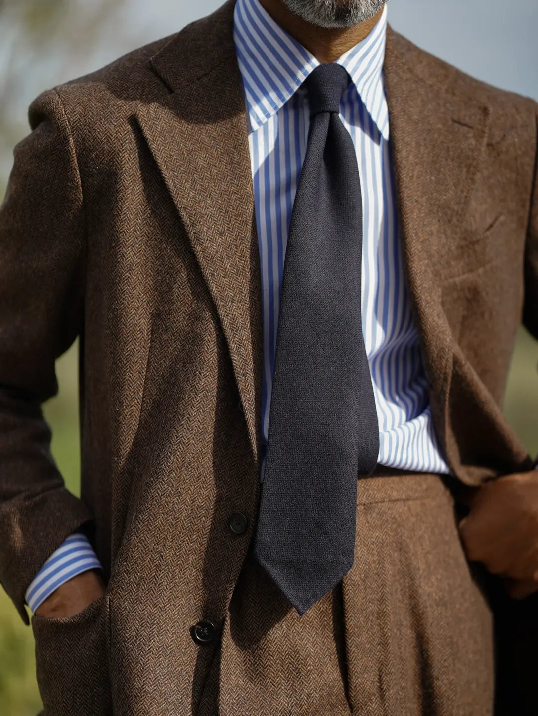 Plain Cashmere Tie - Navy - Hand-Rolled
