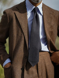 Plain Cashmere Tie - Navy - Hand-Rolled