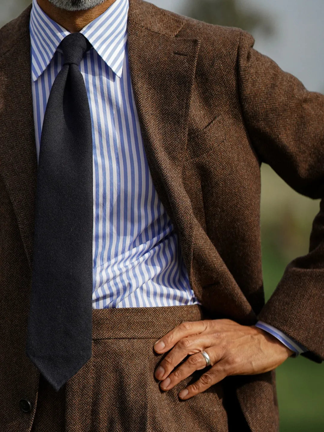 Plain Cashmere Tie - Navy - Hand-Rolled