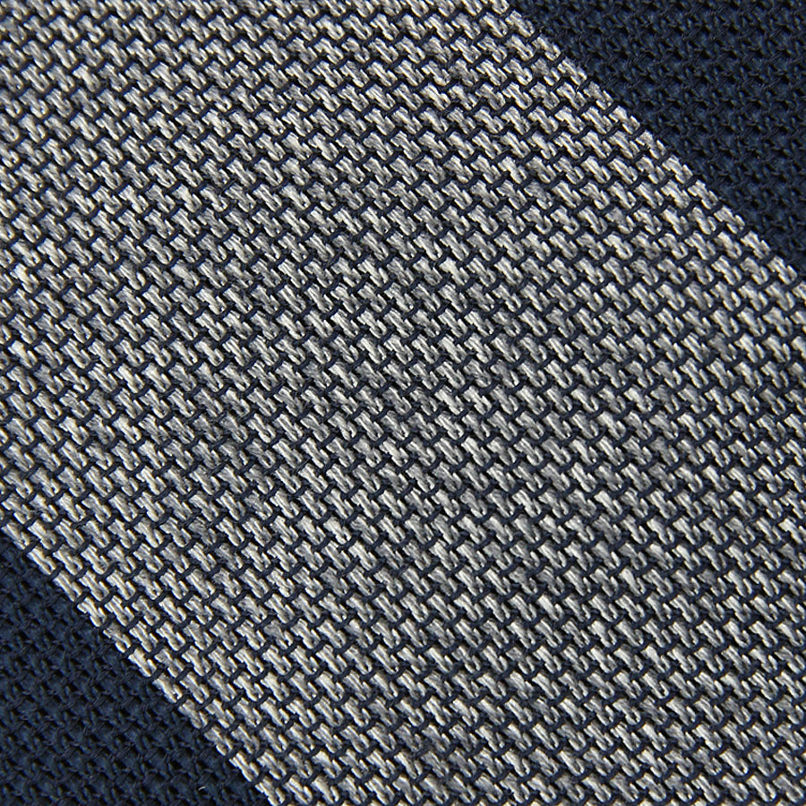 Block Stripe Grenadine / Garza Piccola Silk Tie - Navy / Grey Mottled