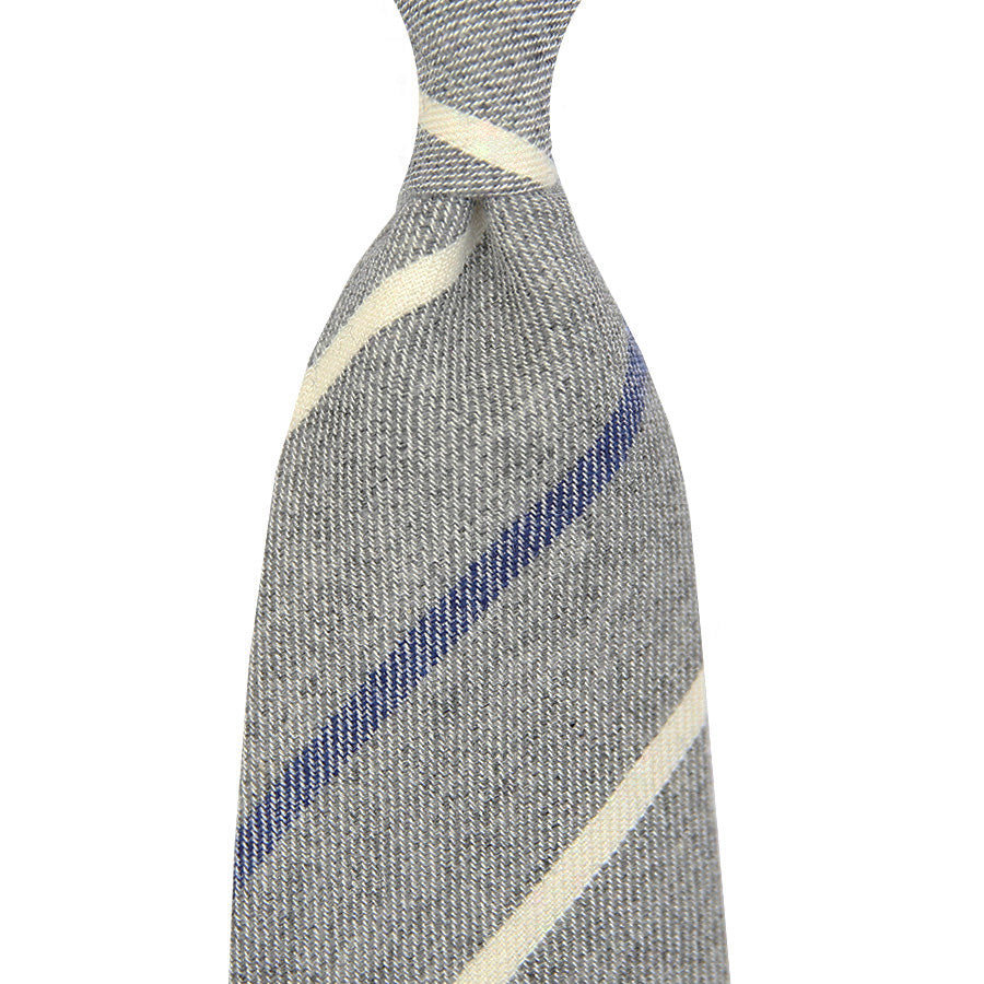Striped Cashmere Bespoke Tie - Light Grey