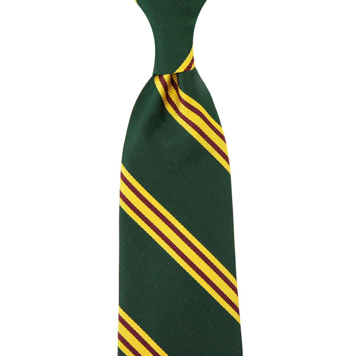 Japanese Repp Stripe Silk Tie - Forest - Hand-Rolled