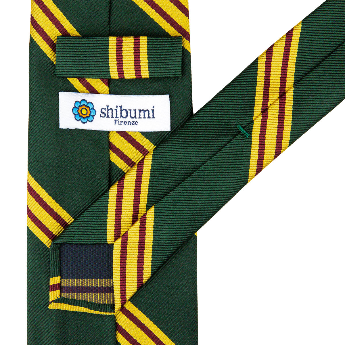 Japanese Repp Stripe Silk Tie - Forest - Hand-Rolled