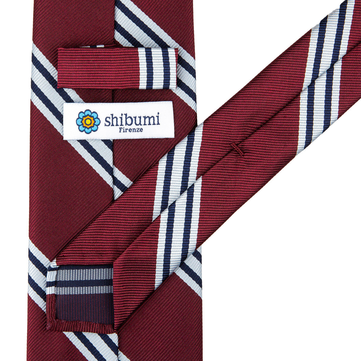 Japanese Repp Stripe Silk Tie - Burgundy - Hand-Rolled