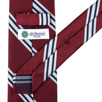 Japanese Repp Stripe Silk Tie - Burgundy - Hand-Rolled