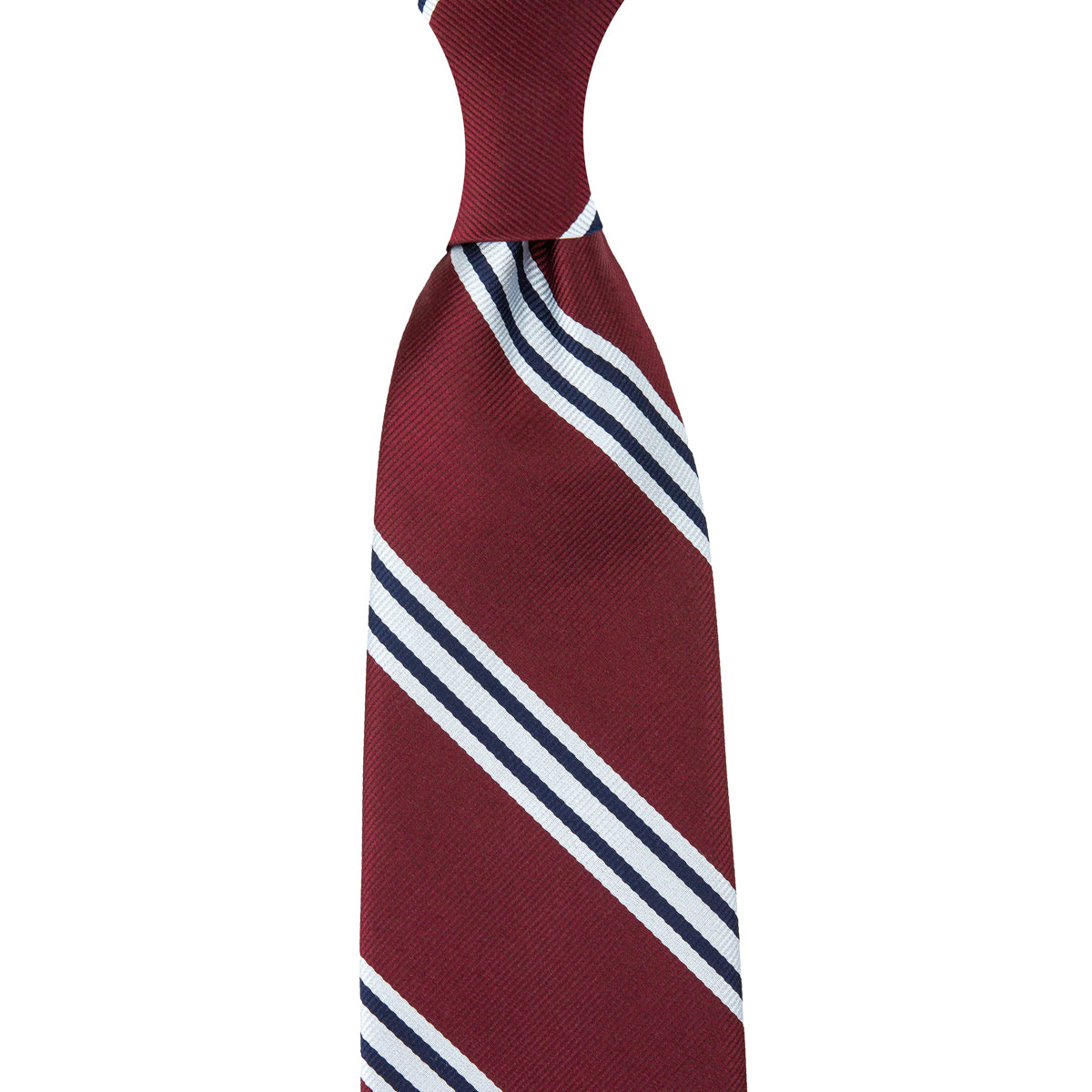 Japanese Repp Stripe Silk Tie - Burgundy - Hand-Rolled