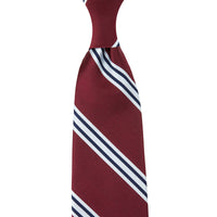 Japanese Repp Stripe Silk Tie - Burgundy - Hand-Rolled
