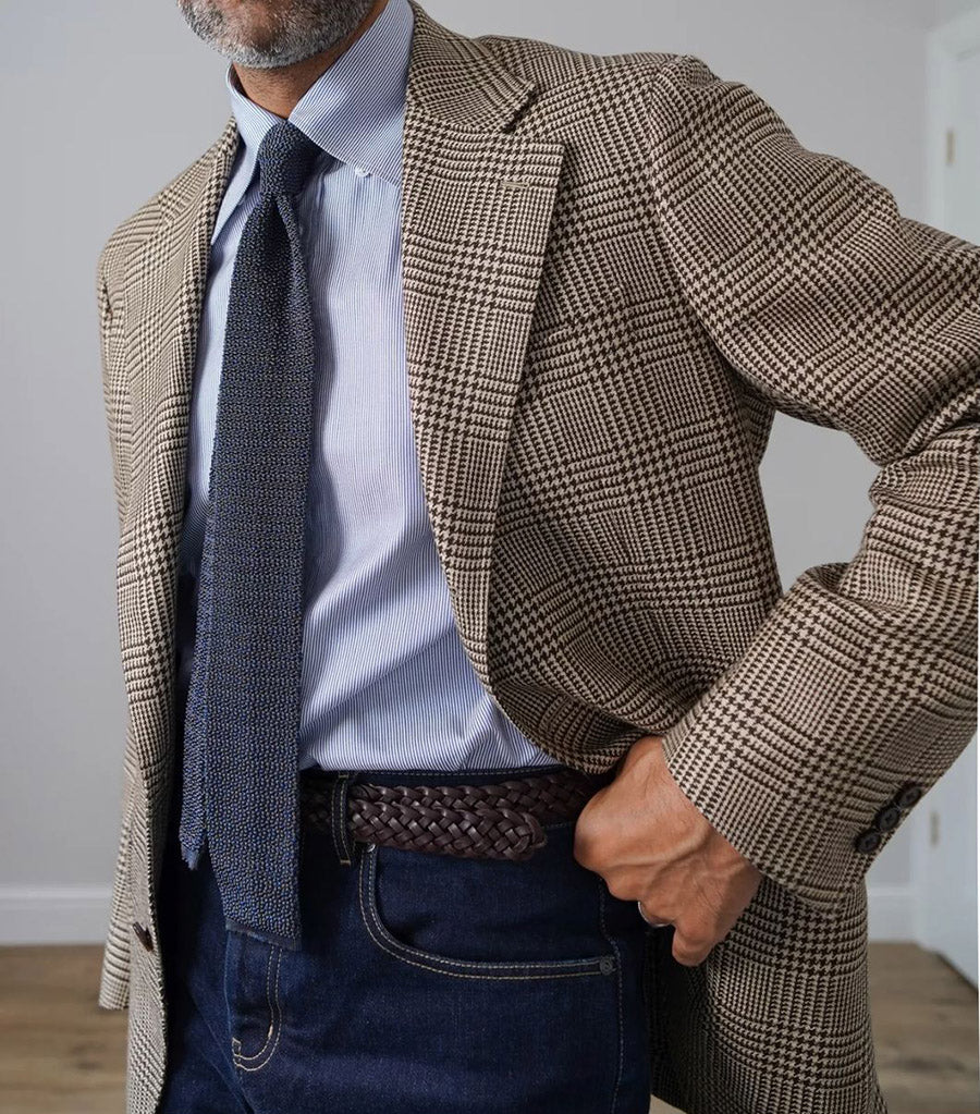 Crunchy Silk Knit Tie - Blue / Brown Mottled