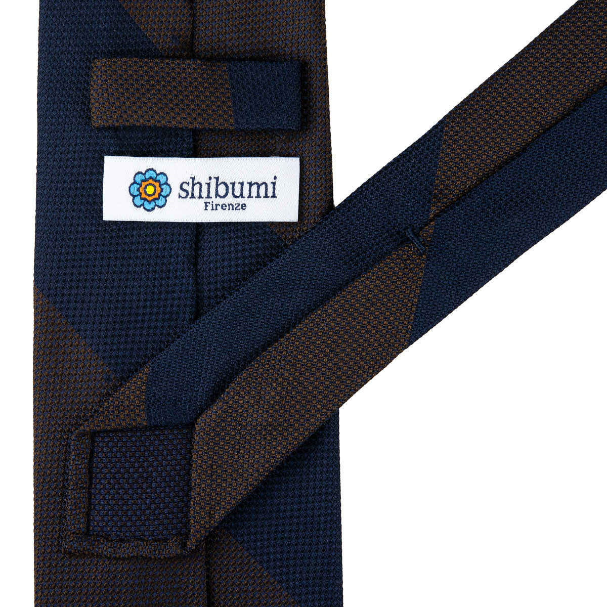 Japanese Grenadine Silk Tie - Navy / Brown - Hand-Rolled