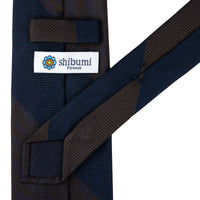 Japanese Grenadine Silk Tie - Navy / Brown - Hand-Rolled
