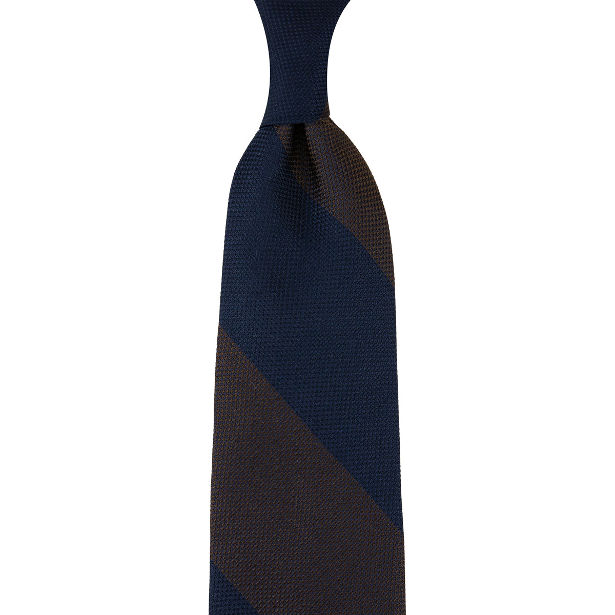 Japanese Grenadine Silk Tie - Navy / Brown - Hand-Rolled