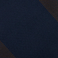 Japanese Grenadine Silk Tie - Navy / Brown - Hand-Rolled