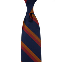 Japanese Repp Stripe Silk Tie - Navy / Copper / Cherry
