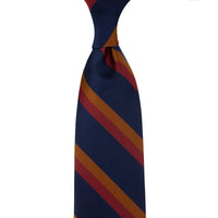 Japanese Repp Stripe Silk Bespoke Tie - Navy / Copper / Cherry