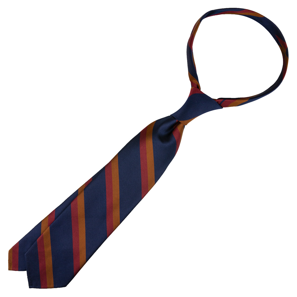 Japanese Repp Stripe Silk Tie - Navy / Copper / Cherry