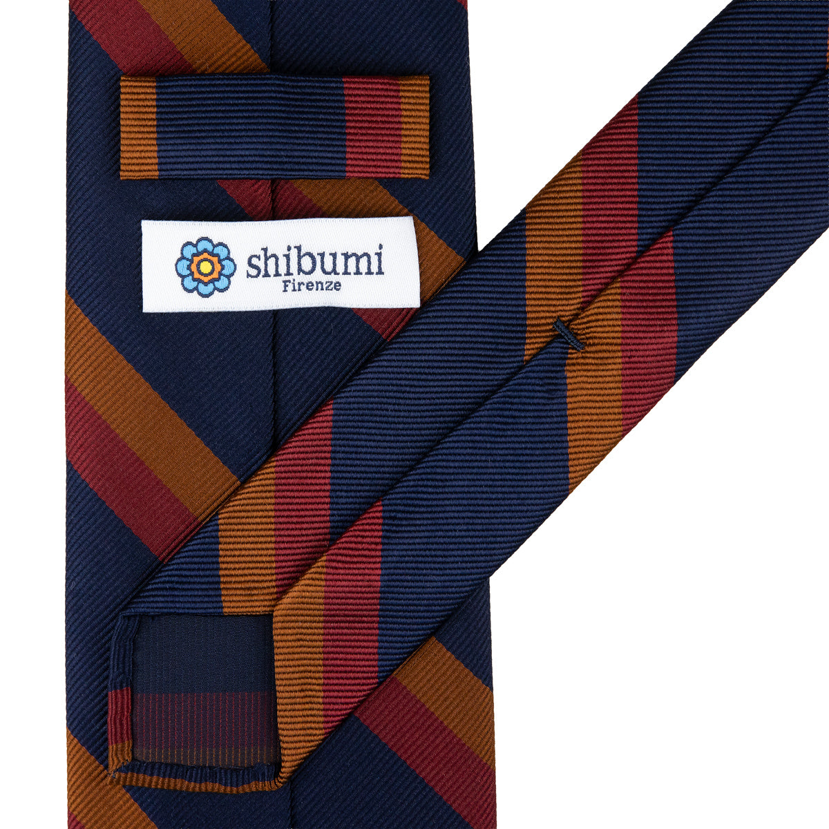Japanese Repp Stripe Silk Tie - Navy / Copper / Cherry