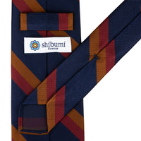 Japanese Repp Stripe Silk Tie - Navy / Copper / Cherry