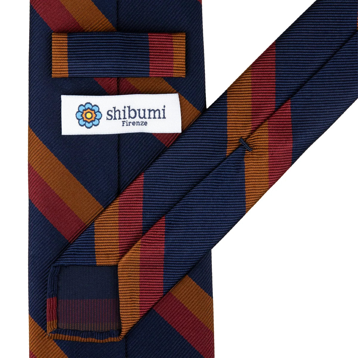 Japanese Repp Stripe Silk Bespoke Tie - Navy / Copper / Cherry