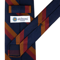 Japanese Repp Stripe Silk Bespoke Tie - Navy / Copper / Cherry