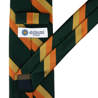 Japanese Repp Stripe Silk Tie - Forest / Beige / Orange