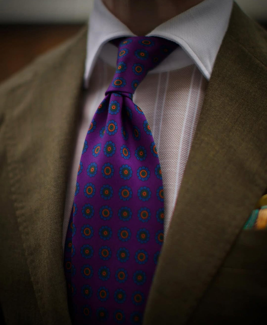 Ancient Madder Silk Tie - Purple  - Hand-Rolled