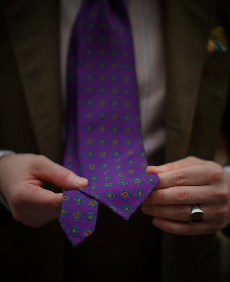 Ancient Madder Silk Tie - Purple  - Hand-Rolled