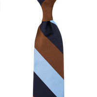 Japanese Repp Stripe Silk Tie - Navy / Brown / Sky