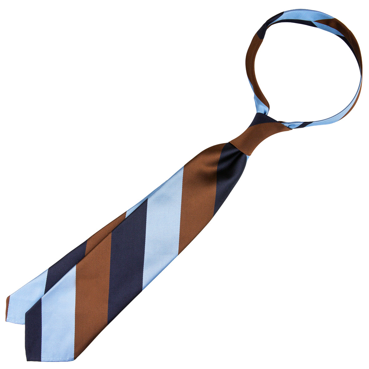 Japanese Repp Stripe Silk Tie - Navy / Brown / Sky