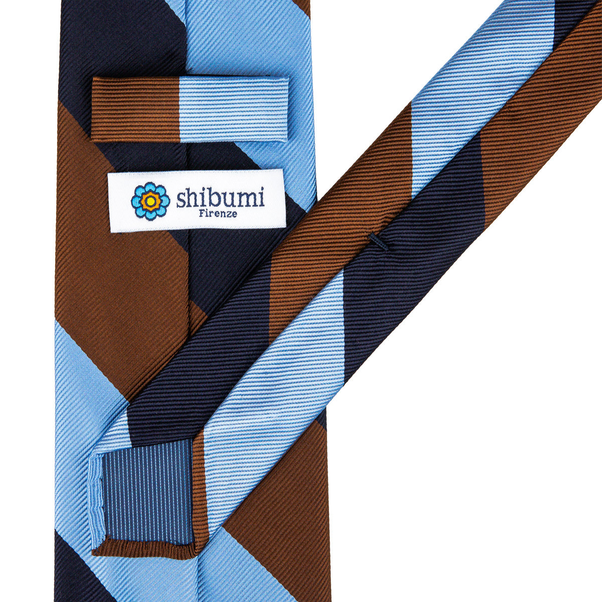 Japanese Repp Stripe Silk Tie - Navy / Brown / Sky