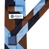Japanese Repp Stripe Silk Tie - Navy / Brown / Sky