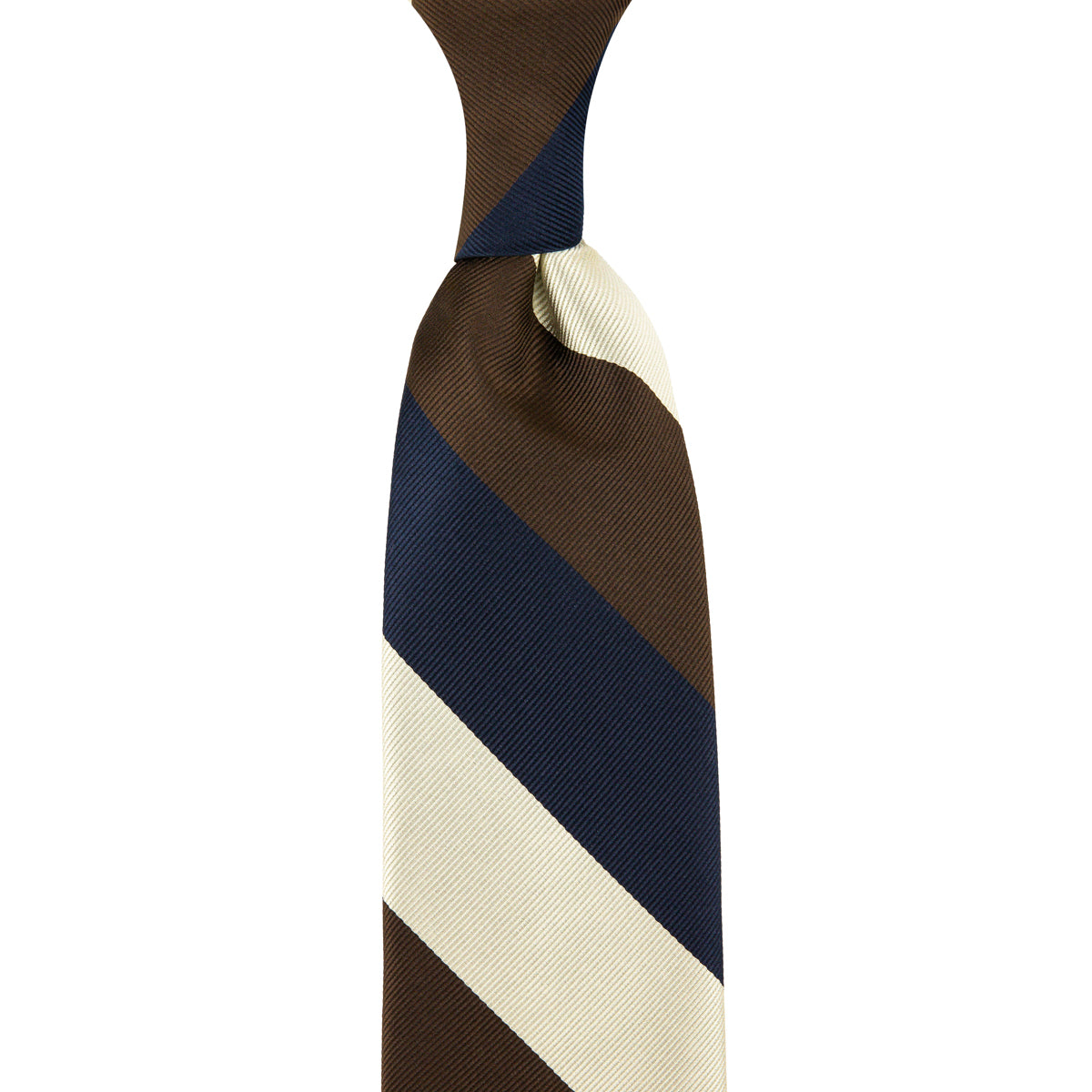Japanese Repp Stripe Silk Tie - Navy / Brown / Cream