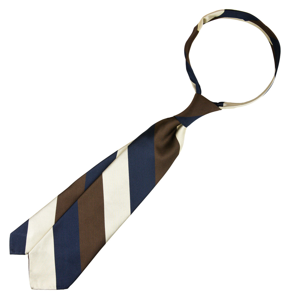Japanese Repp Stripe Silk Tie - Navy / Brown / Cream