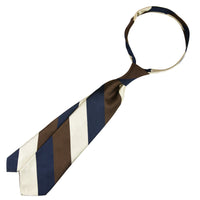 Japanese Repp Stripe Silk Tie - Navy / Brown / Cream