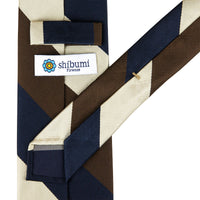 Japanese Repp Stripe Silk Tie - Navy / Brown / Cream