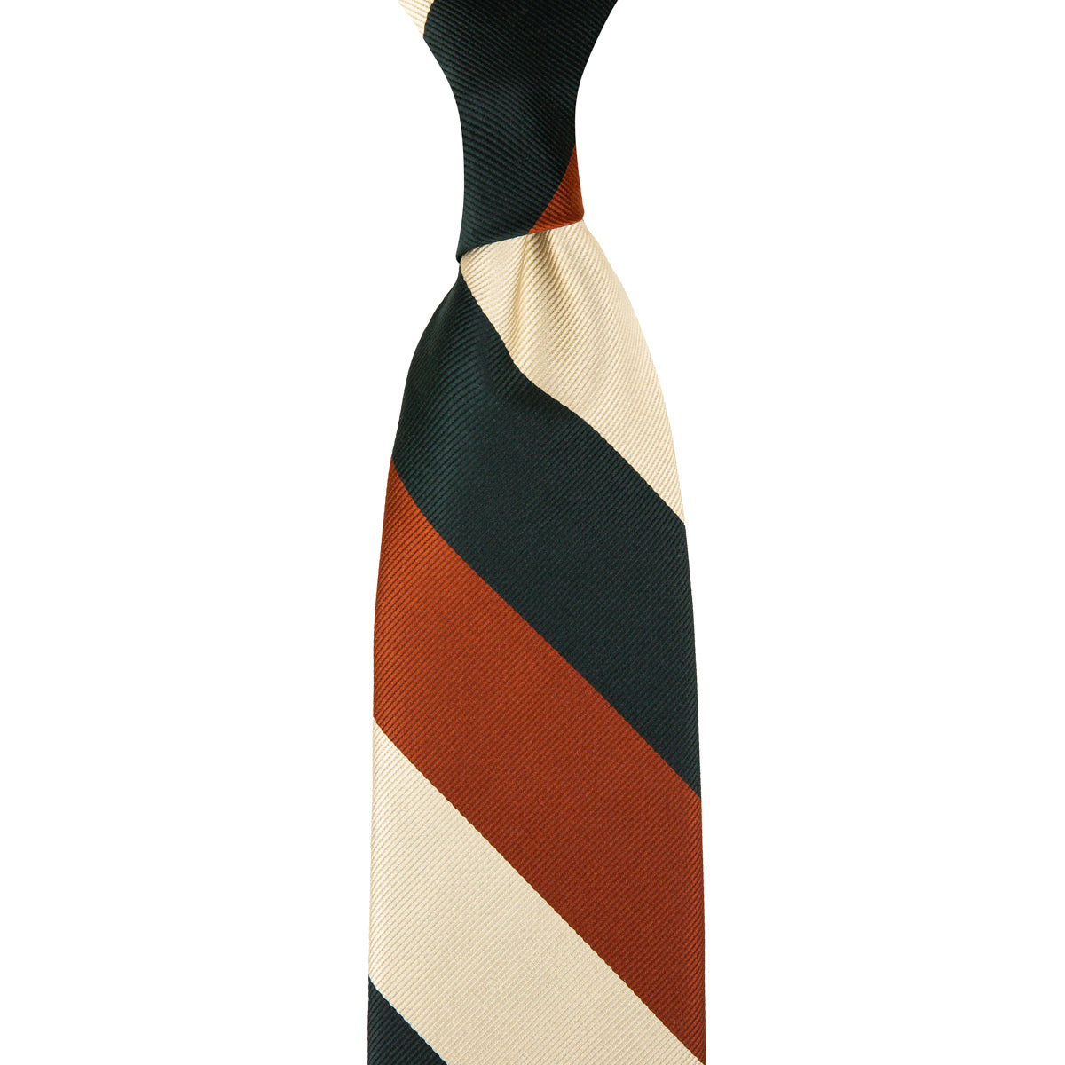 Japanese Repp Stripe Silk Tie - Forest / Cream / Rust
