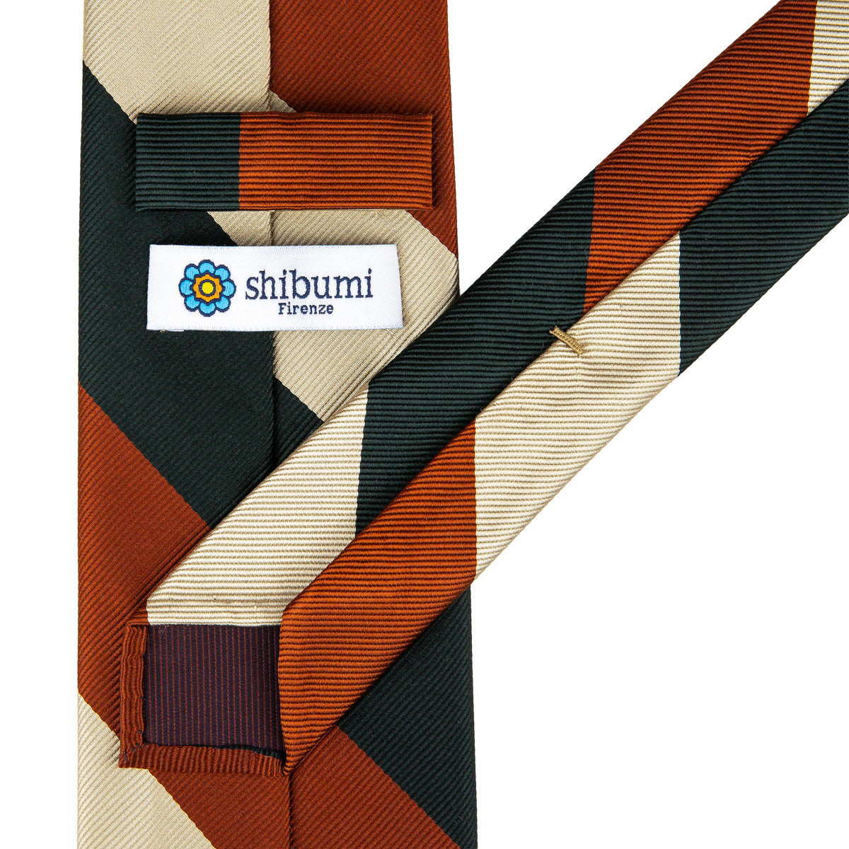 Japanese Repp Stripe Silk Tie - Forest / Cream / Rust