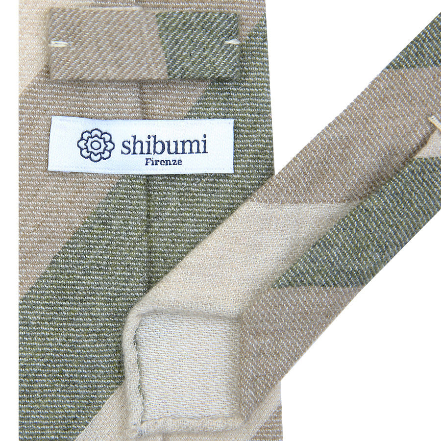 Triple Stripe Pure Cashmere Bespoke Tie - Beige / Moss / Cream