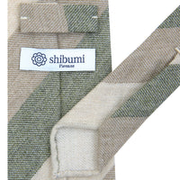 Triple Stripe Pure Cashmere Bespoke Tie - Beige / Moss / Cream