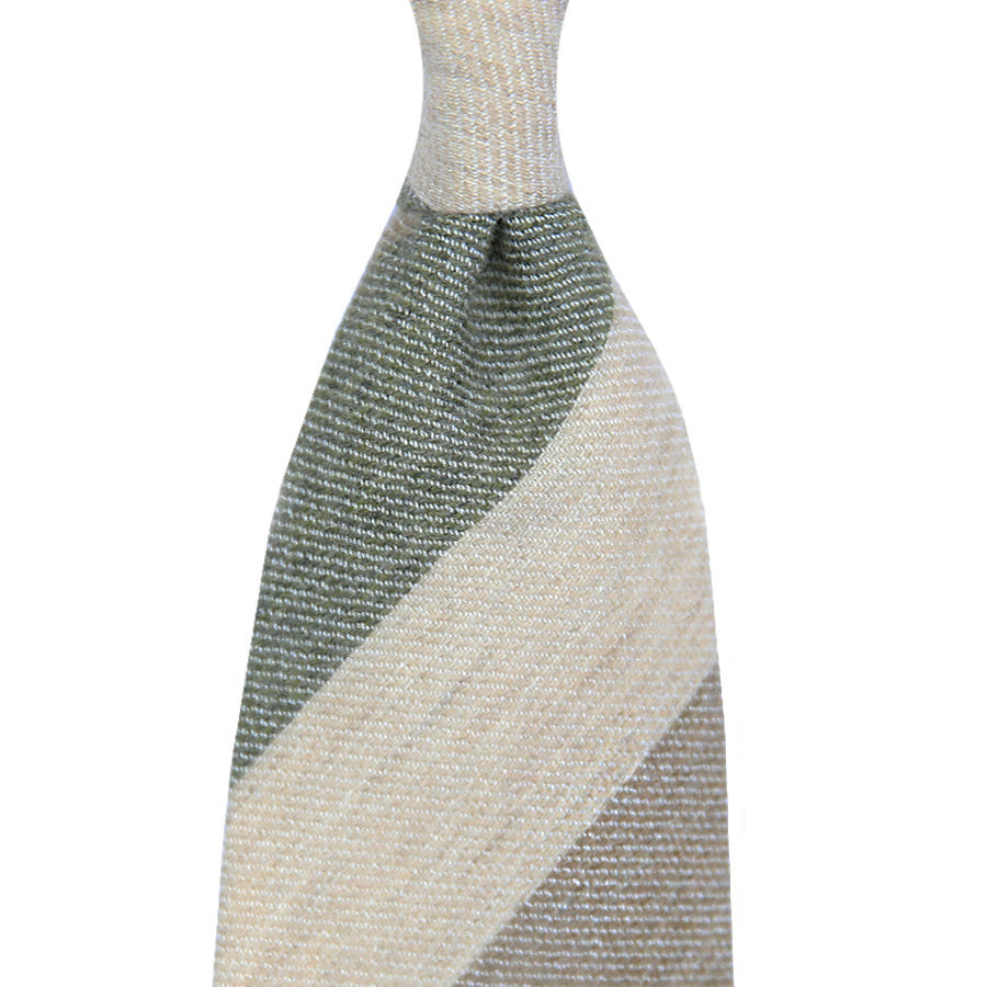 Triple Stripe Pure Cashmere Bespoke Tie - Beige / Moss / Cream